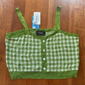 Gingham knit crop top green NWT large